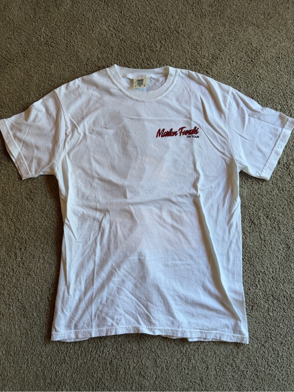 Comfort Colors White Short Sleeve Tee with Small Red Script Logo